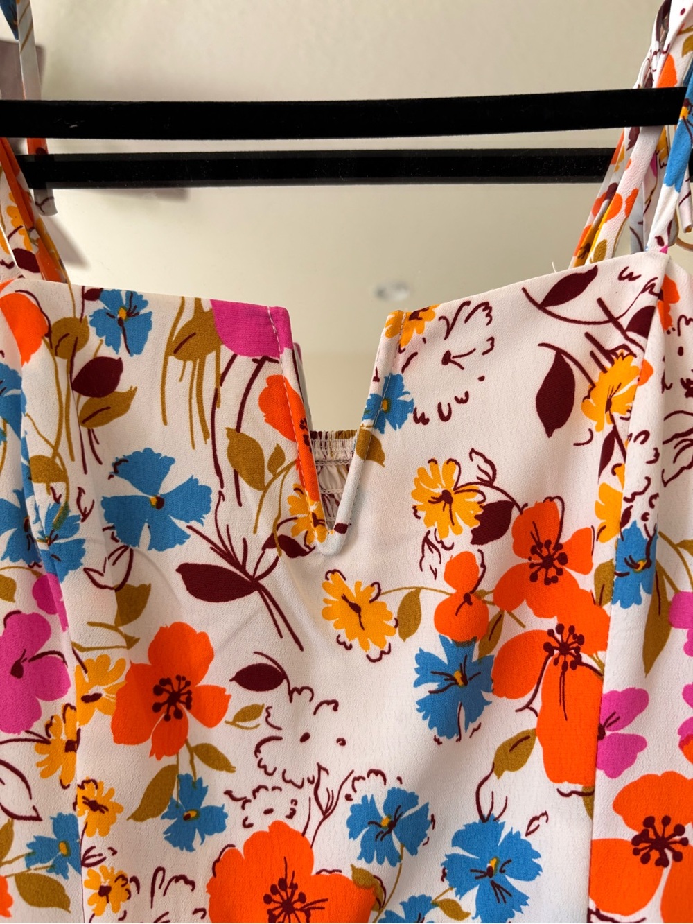 Summer Floral Tie-Strap Sundress - White with Orange, Pink & Blue Flowers - Picture 2 of 3